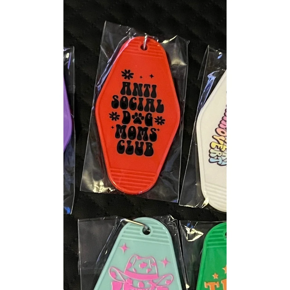 Set of 10 NEW Motel Keychains Unisex Multicolor Retro Graphic